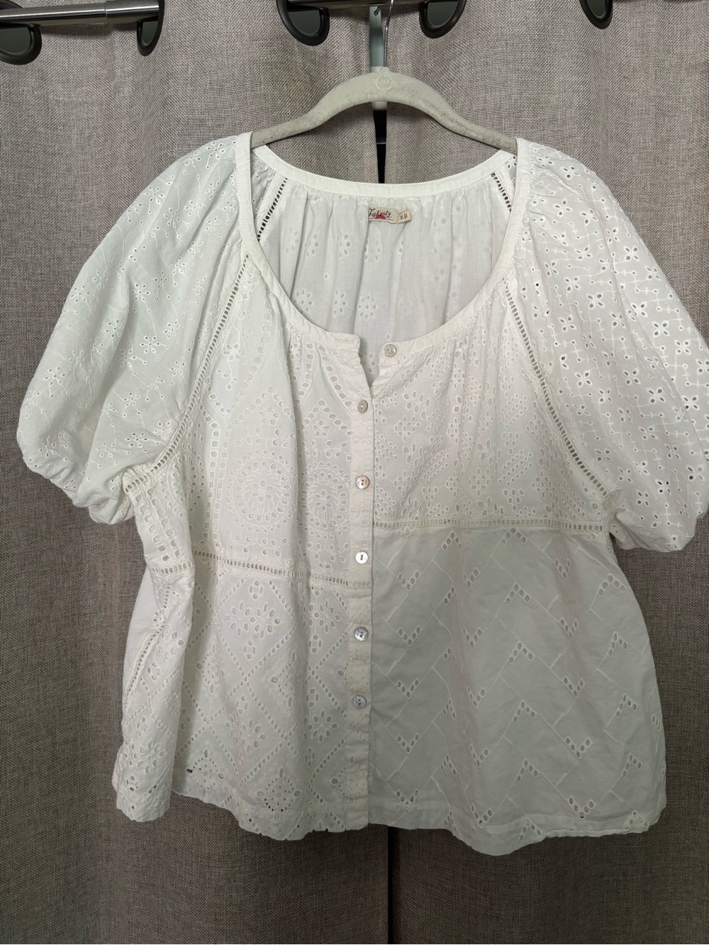 Faherty Eyelet Patchwork Blouse, size XL